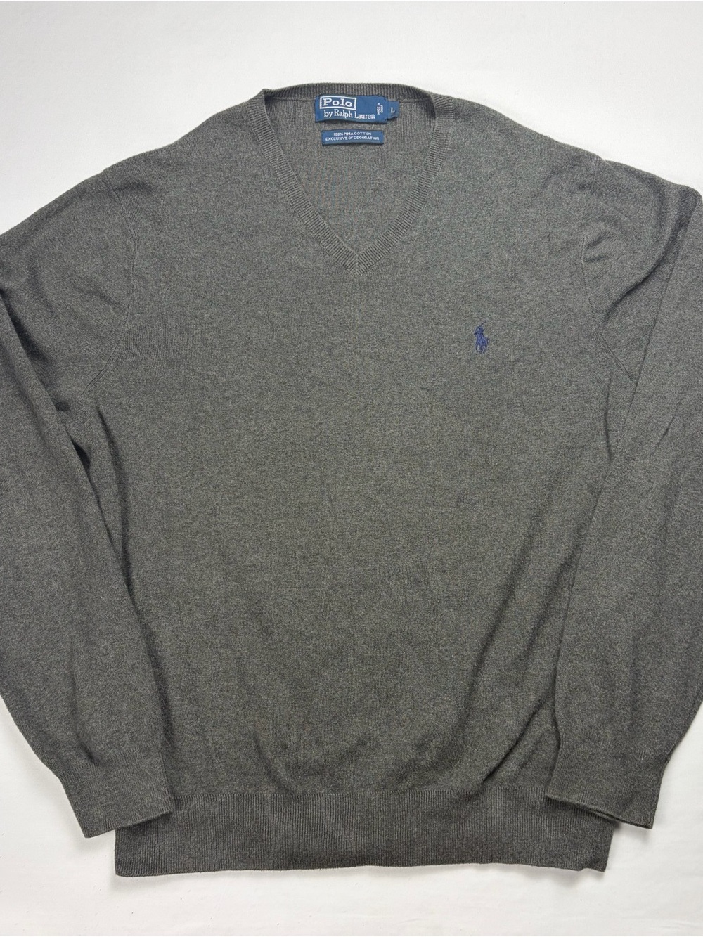 Polo by Ralph Lauren Men's V-Neck Sweater - Gray with Blue Pony